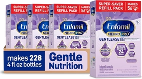 Enfamil NeuroPro Gentlease Baby Formula, Brain Building DHA, HuMO6 Immune Blend, Designed to Reduce Fussiness, Crying, Gas & Spit-up in 24 Hrs, has Prebiotics to Promote Softer Stools, Baby Milk, 35.2 Oz (Pack of 4)