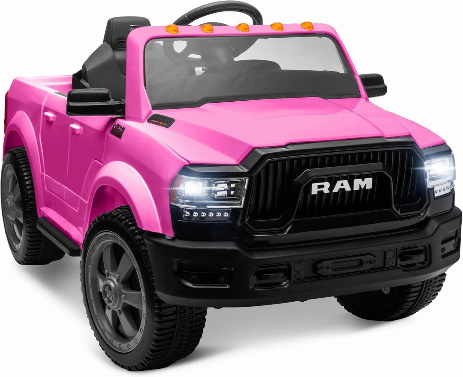 ENYOPRO 12V 7Ah Licensed Dodge Ram 2500 Ride On Car Truck, Electric Car Ride On Toys w/Parent Remote Control, LED Llights, MP3 Music & Back Storage, Ideal Gift-Boys Girls Kids Electric Vehicle (Pink)