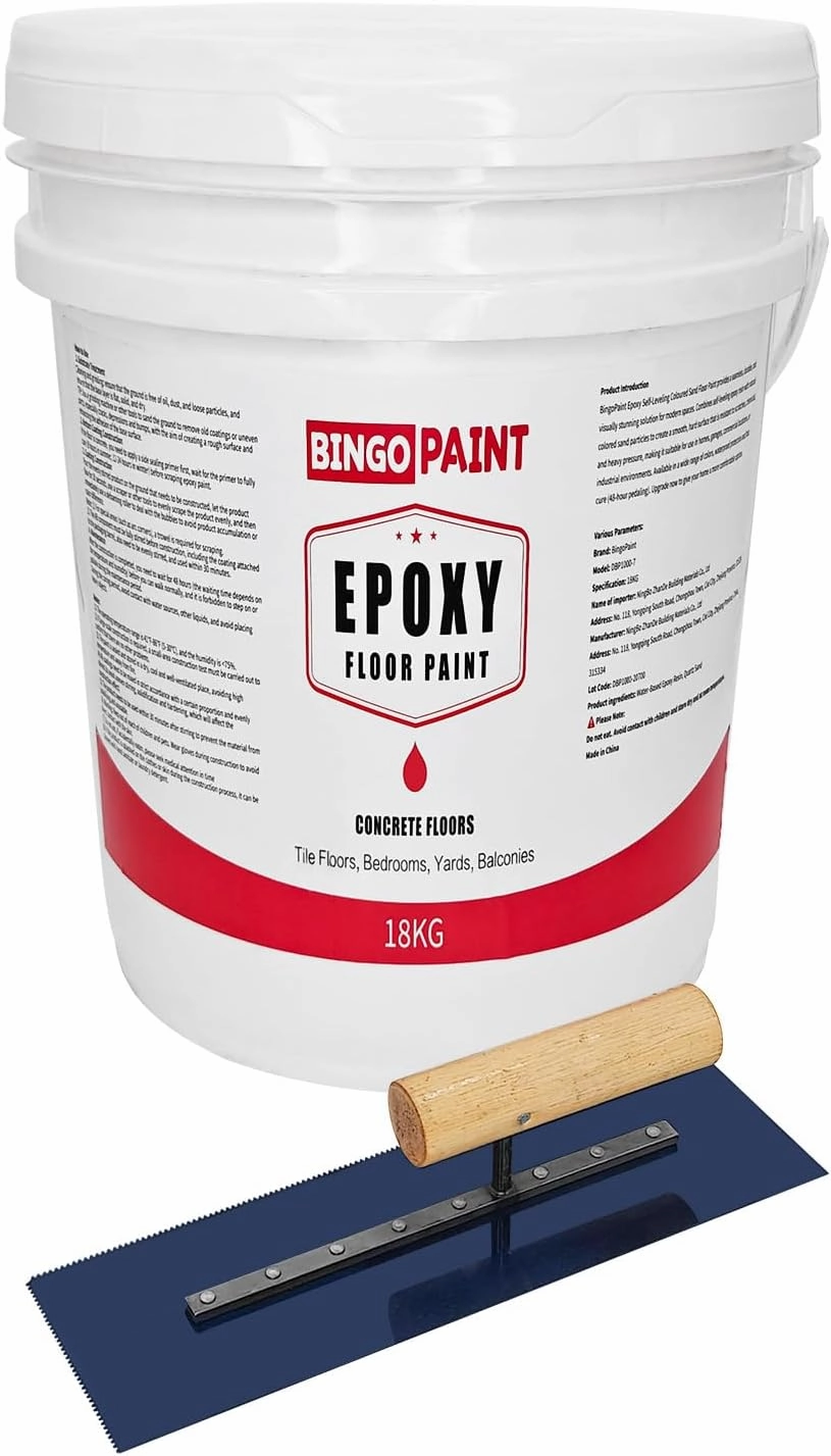 Epoxy Floor Coating - Matte finish, stain resistant and liquid penetration, durable, epoxy coating for concrete floors and countertops (Black Sand Yellow, 18KG)