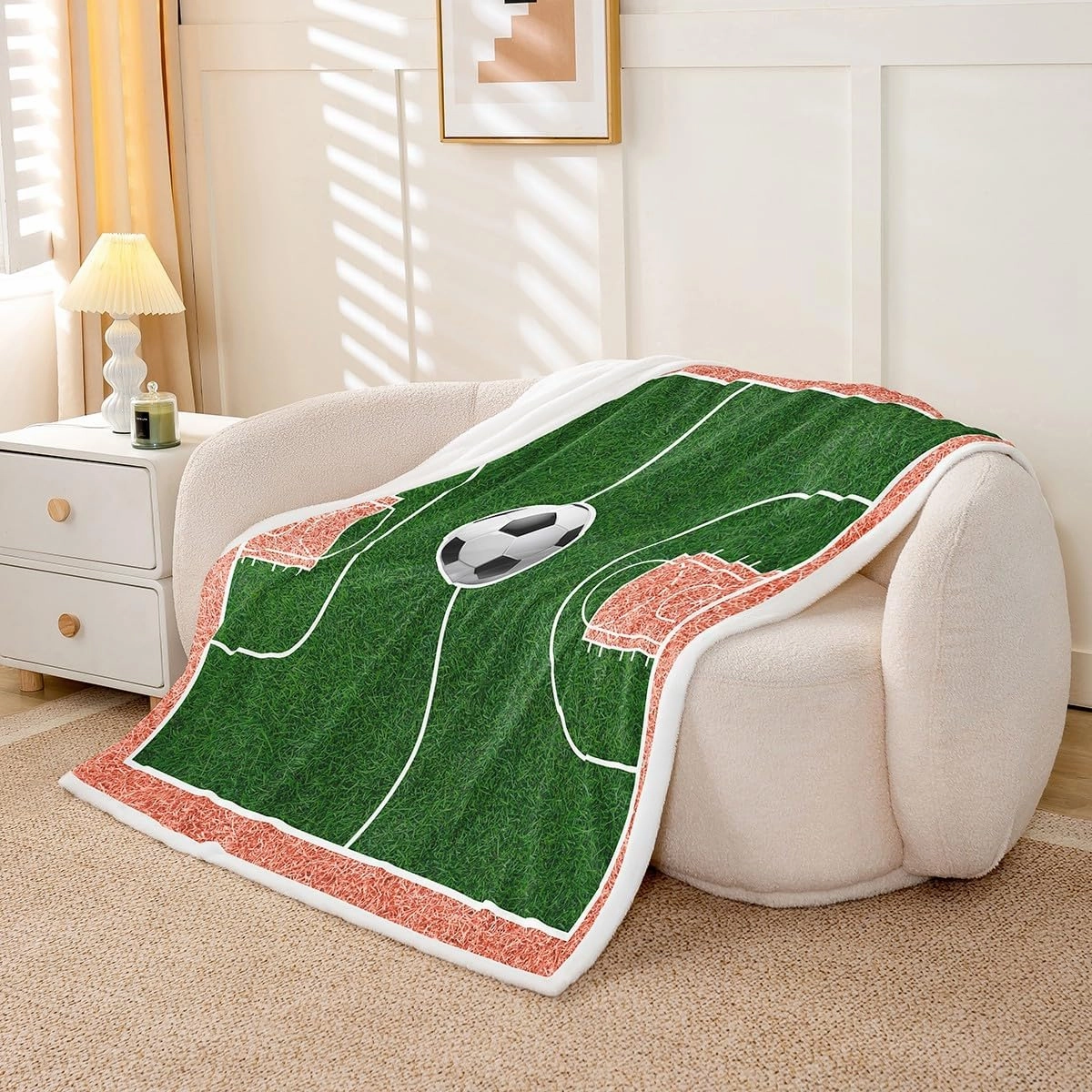 Erosebridal Football Fleece Blanket Baby 30"X40" Kids Soccer Sherpa Blanket Gaming Sports Throw Blanket for Boys Girls Ball Themed Court Fuzzy Blanket Green Filed Flannel Blanket