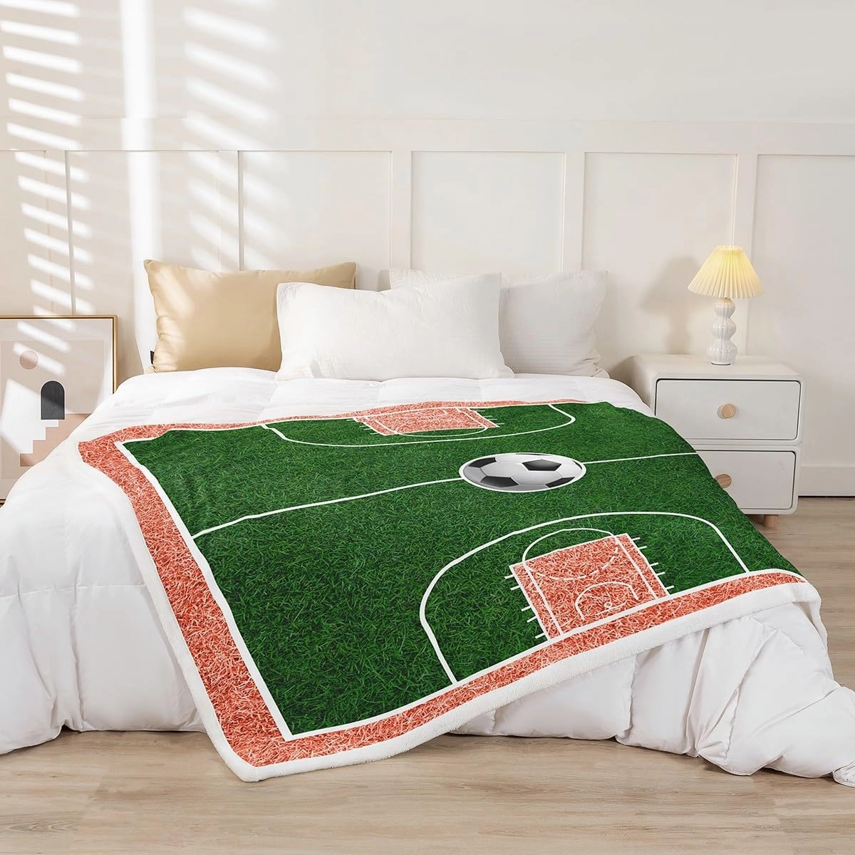 Erosebridal Football Fleece Blanket Baby 30"X40" Kids Soccer Sherpa Blanket Gaming Sports Throw Blanket for Boys Girls Ball Themed Court Fuzzy Blanket Green Filed Flannel Blanket
