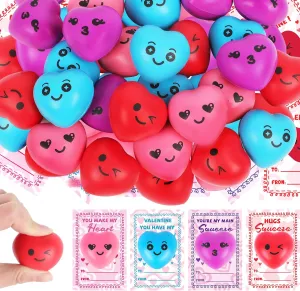 Erweicet 28 Pcs Valentines Day Classroom Exchange Cards for Kids Valentines Stress Balls Gifts for Kids School Party Favors