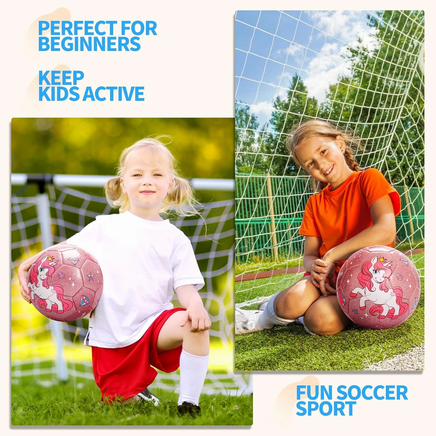 EVERICH Soccer Ball Size 2/3/4/5 for Toddlers & Kids - Shiny Unicorn Dinosaur Cute Design - Small Soccer Ball with Pump- Great Gifts for Children Girls Boys 2 3 4 5 6 7 8 9 10 11 12 Years