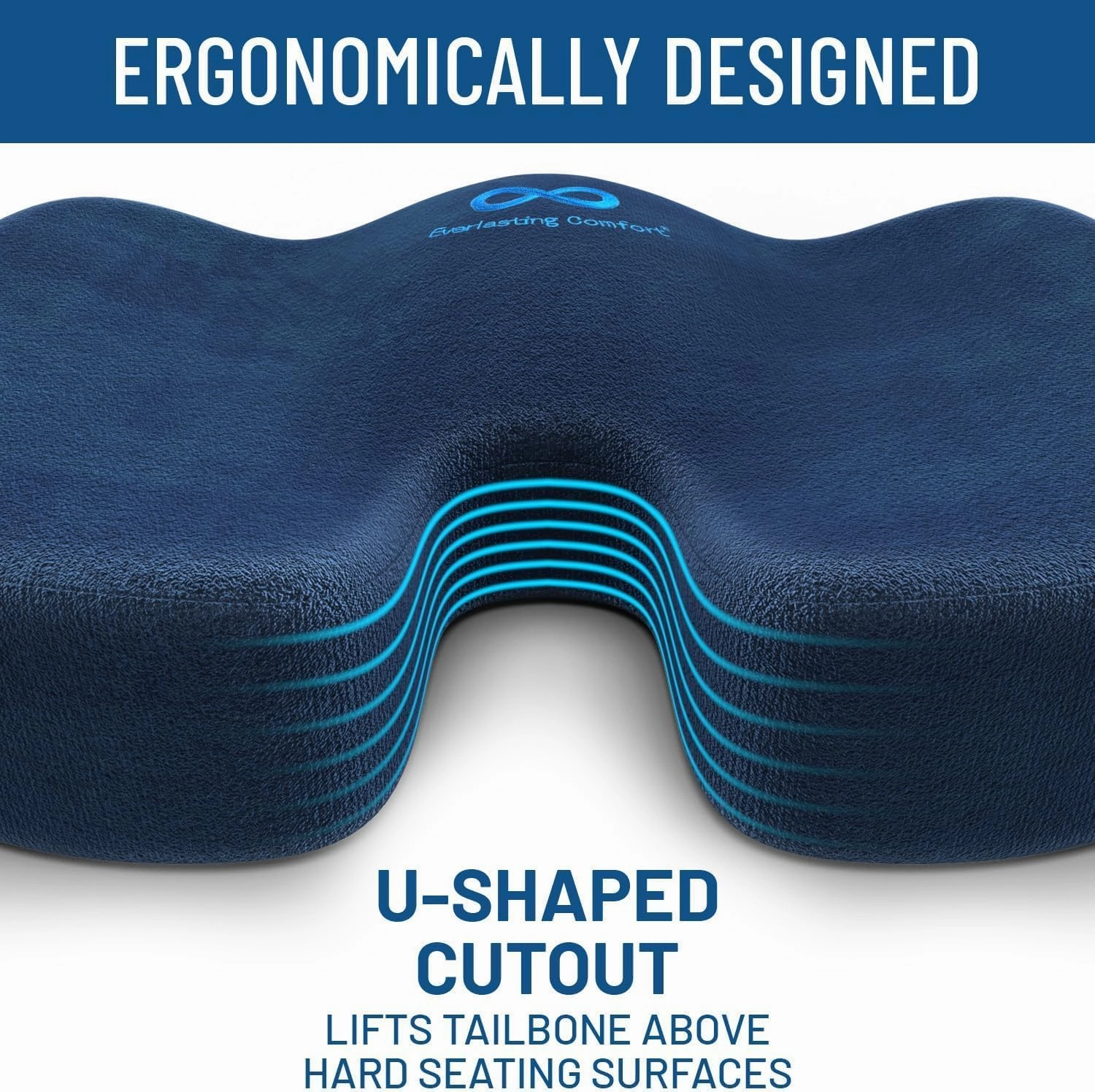Everlasting Comfort Doctor Recommended Memory Foam Seat Cushion for Office Chairs & Car Seat - Ergonomic Office Desk Accessories for Tailbone Pain Relief, Sciatica & Back Support