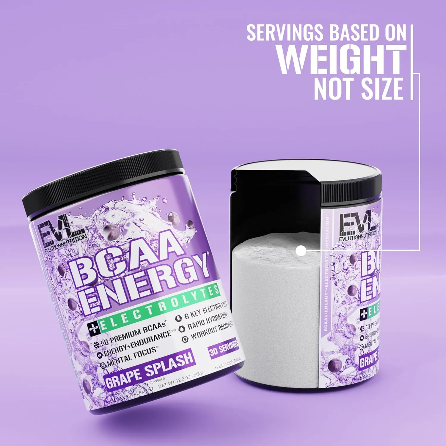 EVL BCAAs Amino Acids Powder - BCAA Energy Pre Workout Powder for Muscle Recovery Lean Growth and Endurance - Rehydrating Post Workout Recovery Drink with 6 Key Electrolytes - Grape Splash