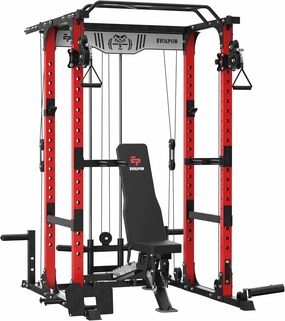 EVOLPOW Power Cage P3A, 1500LBS Multi-Function Power Rack with Adjustable Cable Crossover System and More Training Attachment, Weight Cage for Home Gym