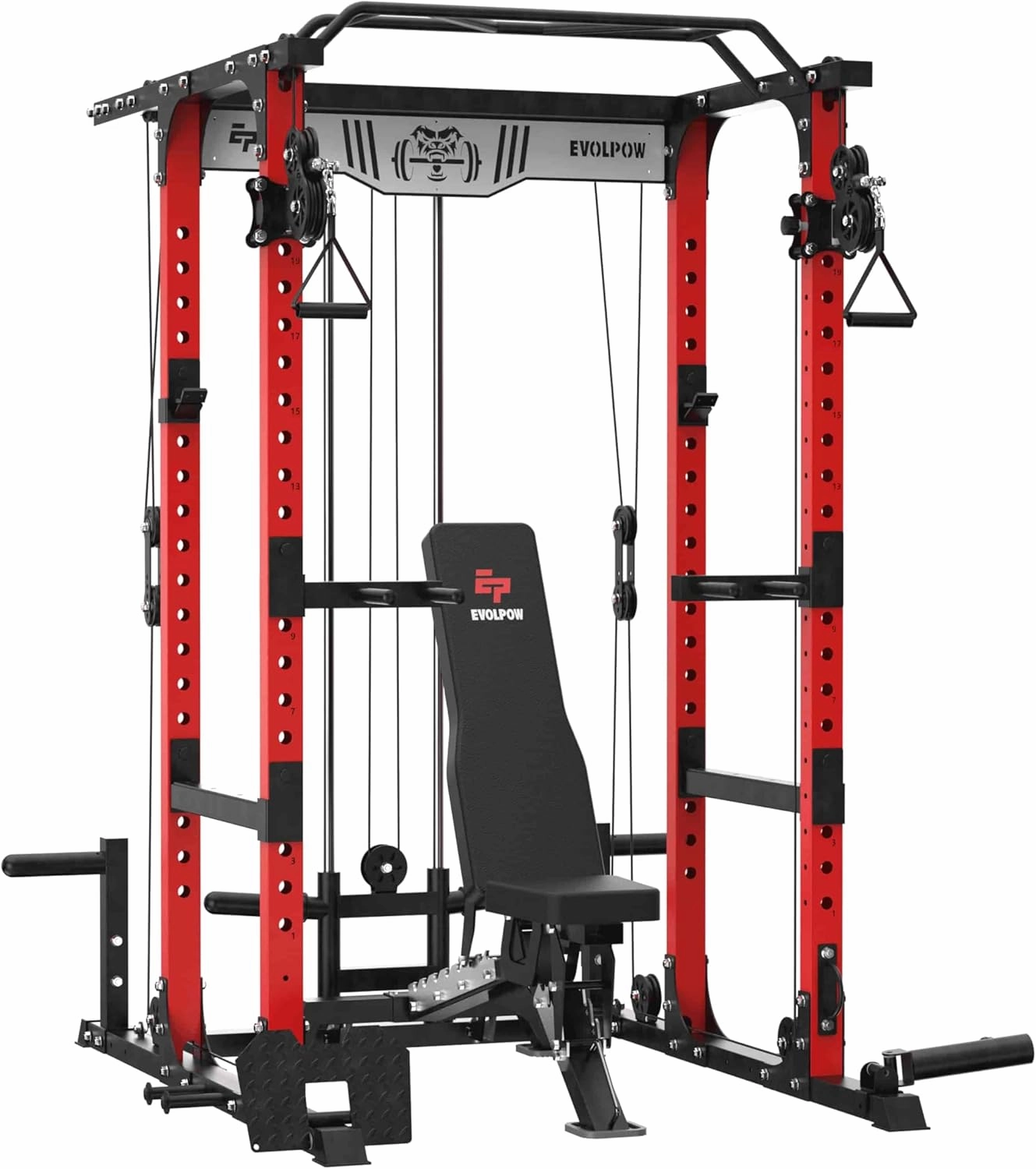 EVOLPOW Power Cage P3A, 1500LBS Multi-Function Power Rack with Adjustable Cable Crossover System and More Training Attachment, Weight Cage for Home Gym