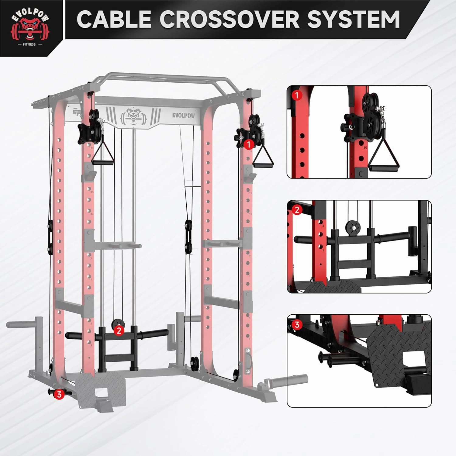 EVOLPOW Power Cage P3A, 1500LBS Multi-Function Power Rack with Adjustable Cable Crossover System and More Training Attachment, Weight Cage for Home Gym