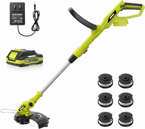 EWORK 20V Cordless String Trimmer 12-Inch Trimmer and Edger with Auto Line Feed, Electric Weed Wacker with 2.0Ah Battery and Charger & 6 Replacement Spools for Lawn, Garden, Yard, etc