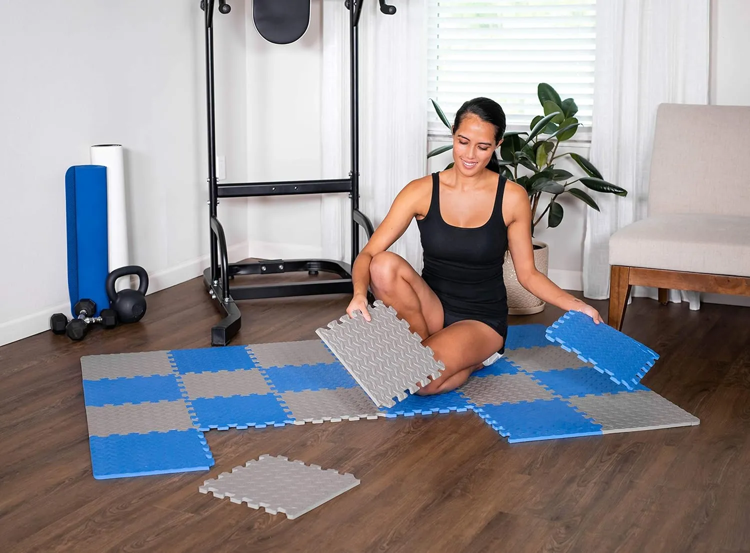 Exercise Mat/Protective Flooring Mats with EVA Foam Interlocking Tiles and Edge Pieces Suitable for Gym Equipment, Yoga, Surface Protection