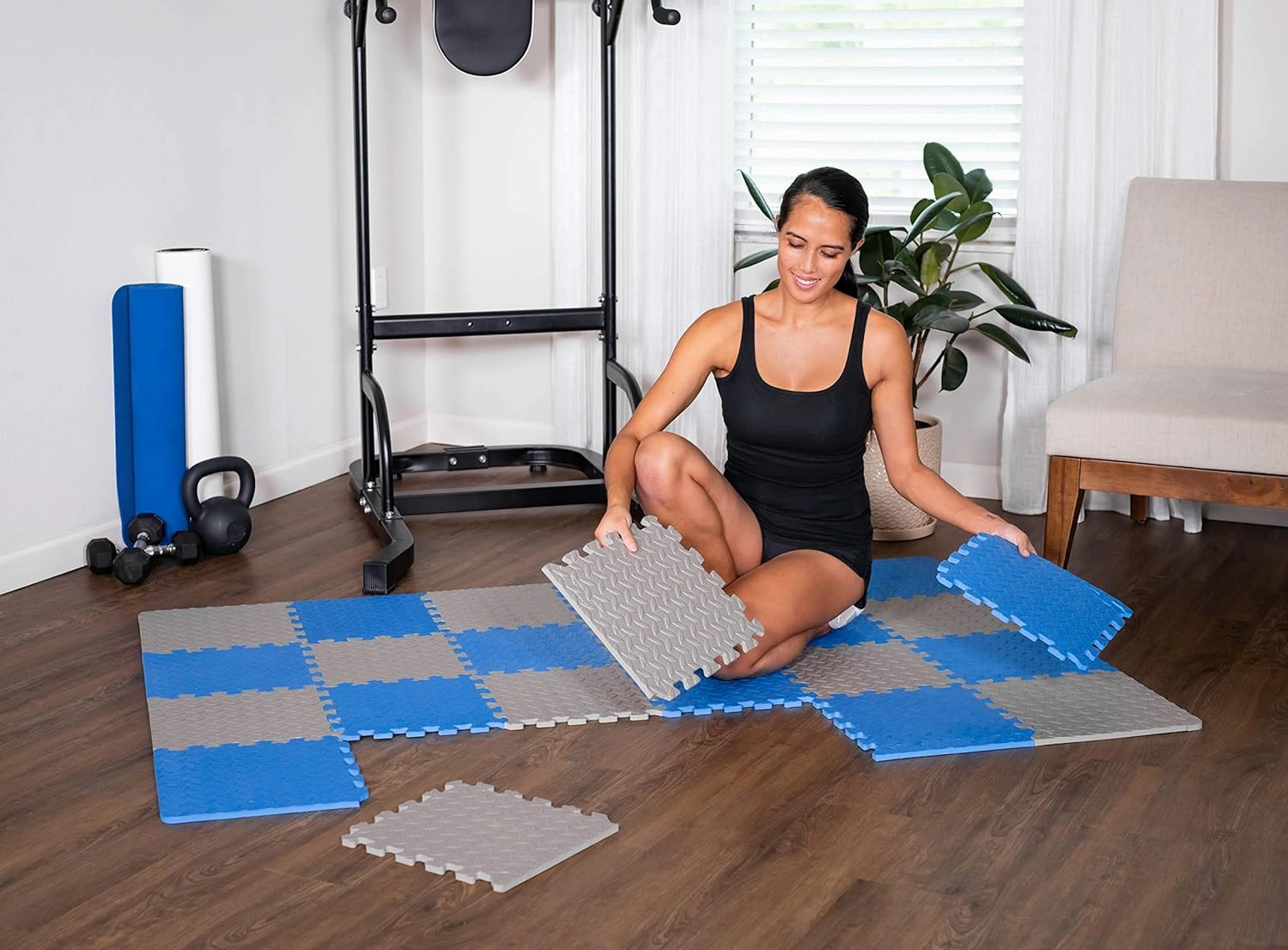Exercise Mat/Protective Flooring Mats with EVA Foam Interlocking Tiles and Edge Pieces Suitable for Gym Equipment, Yoga, Surface Protection