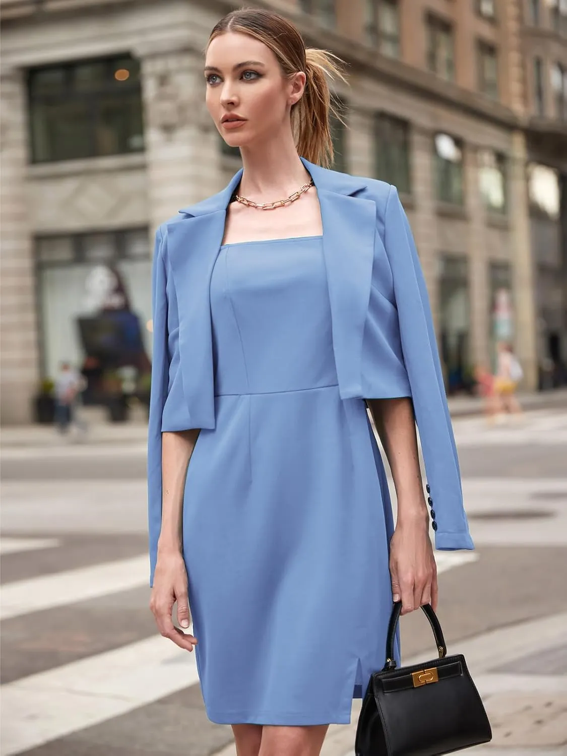 EXLURA Women's Professional Business Lightweight Blazer Dress Suit Sets 2 Piece Work Office Fashion Outfits