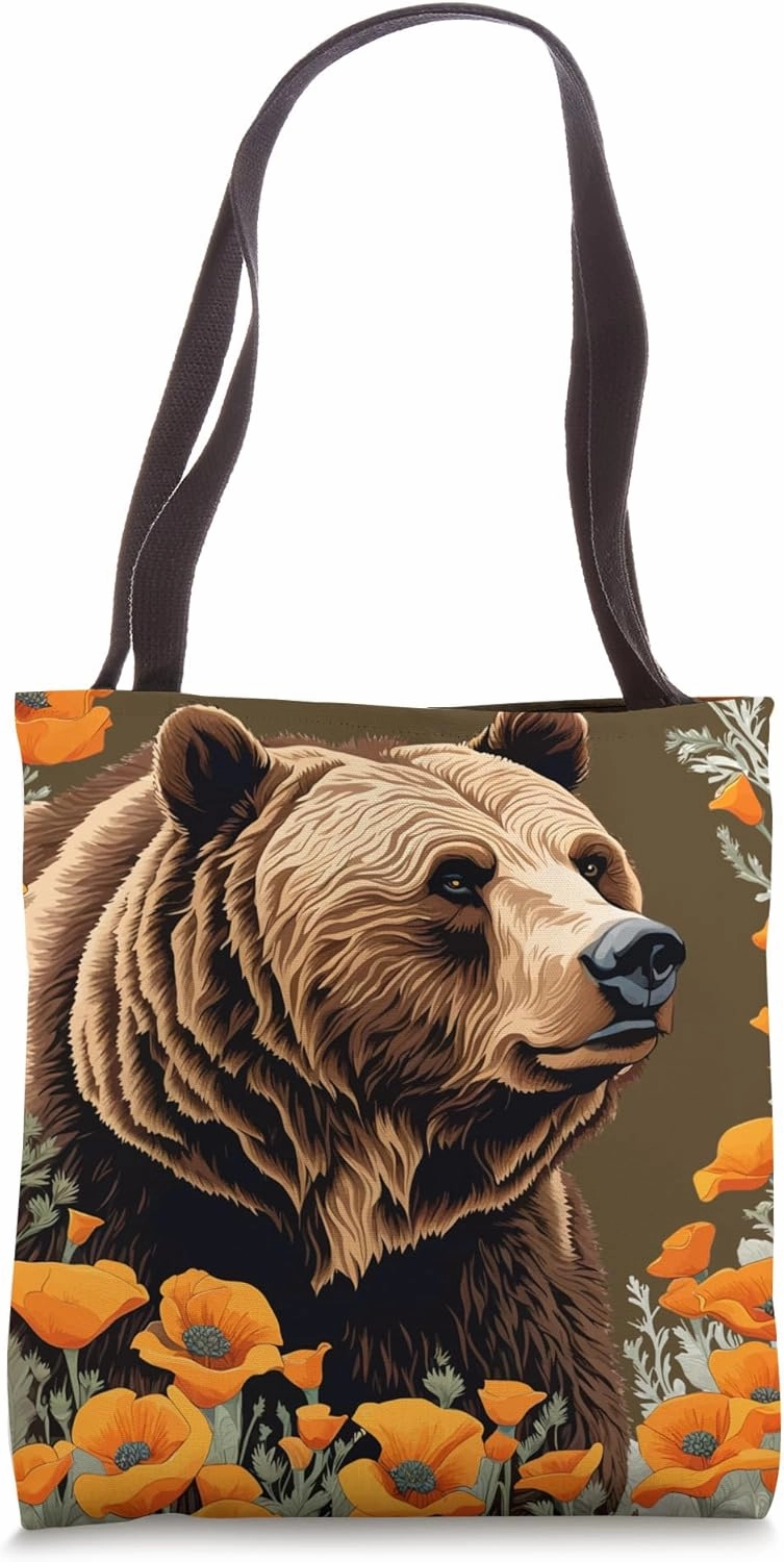 Extinct Bear Of California Amongst Poppies Tote Bag
