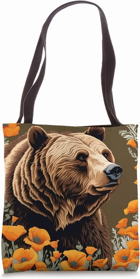 Extinct Bear Of California Amongst Poppies Tote Bag