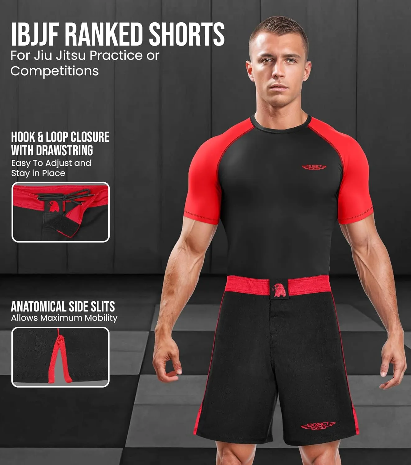Exxact Sports MMA Shorts, IBJJF Ranked No Gi BJJ Jiu Jitsu Shorts for Men, Boxing, Cross Training & Grappling Shorts