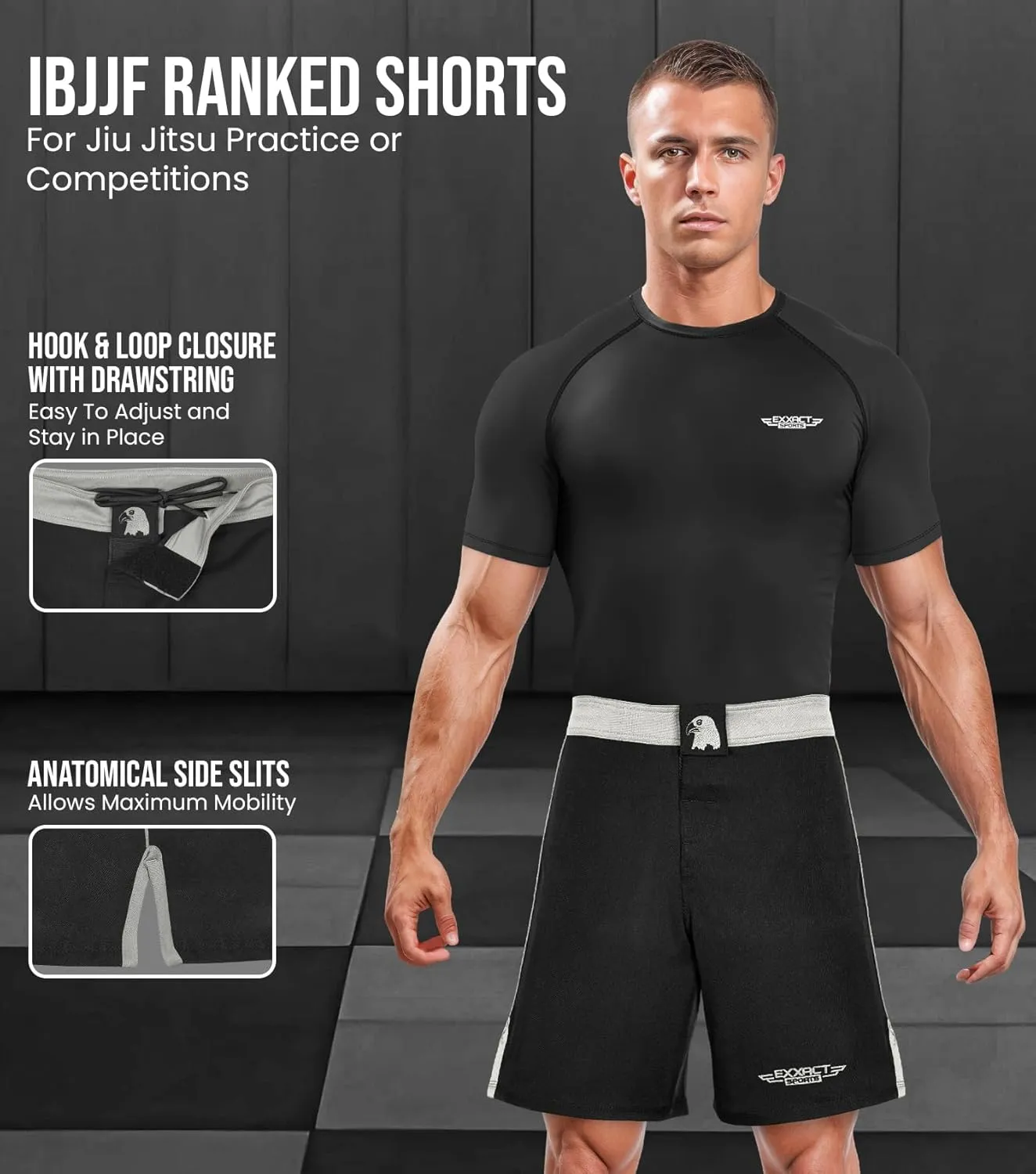 Exxact Sports MMA Shorts, IBJJF Ranked No Gi BJJ Jiu Jitsu Shorts for Men, Boxing, Cross Training & Grappling Shorts