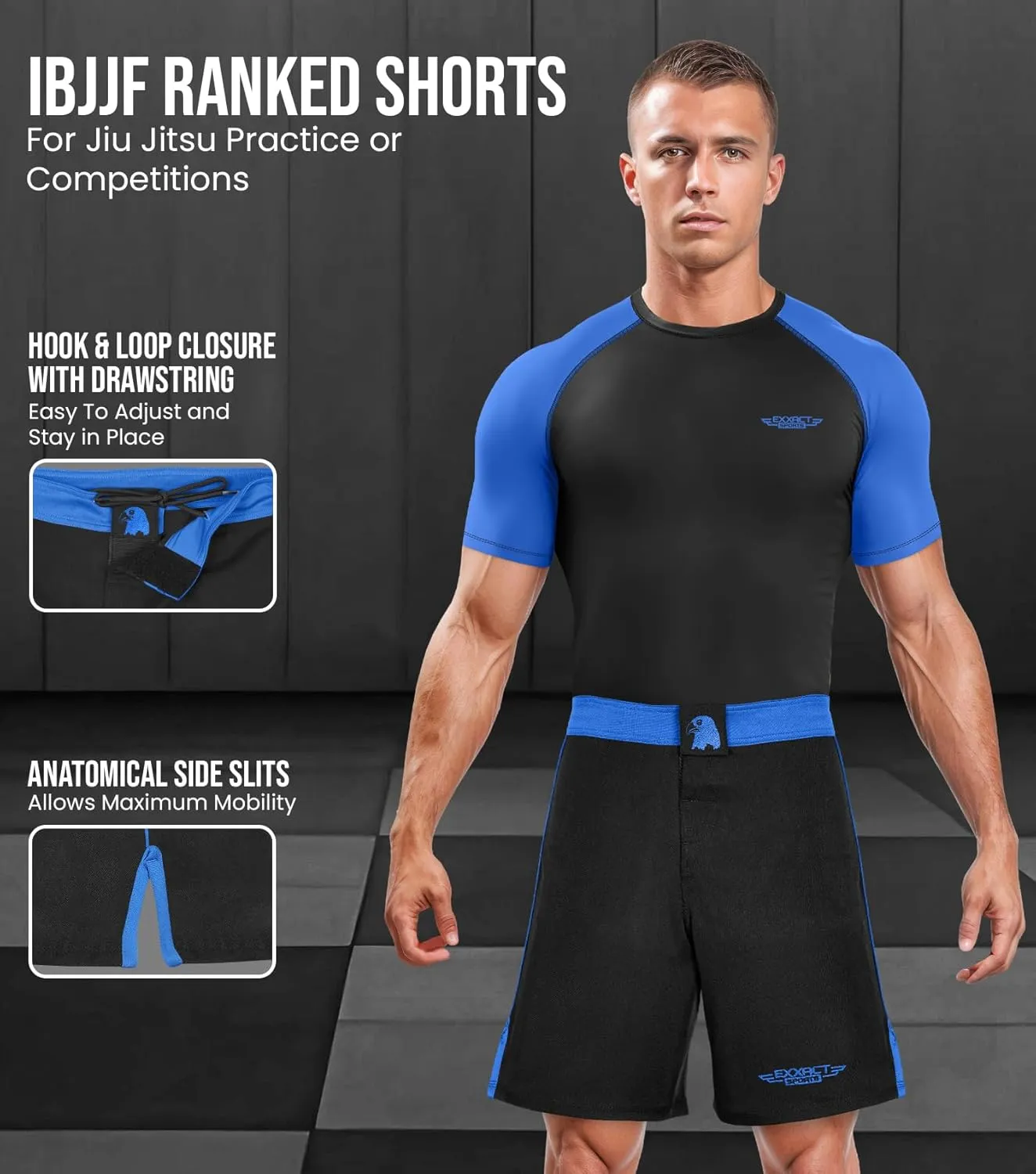 Exxact Sports MMA Shorts, IBJJF Ranked No Gi BJJ Jiu Jitsu Shorts for Men, Boxing, Cross Training & Grappling Shorts