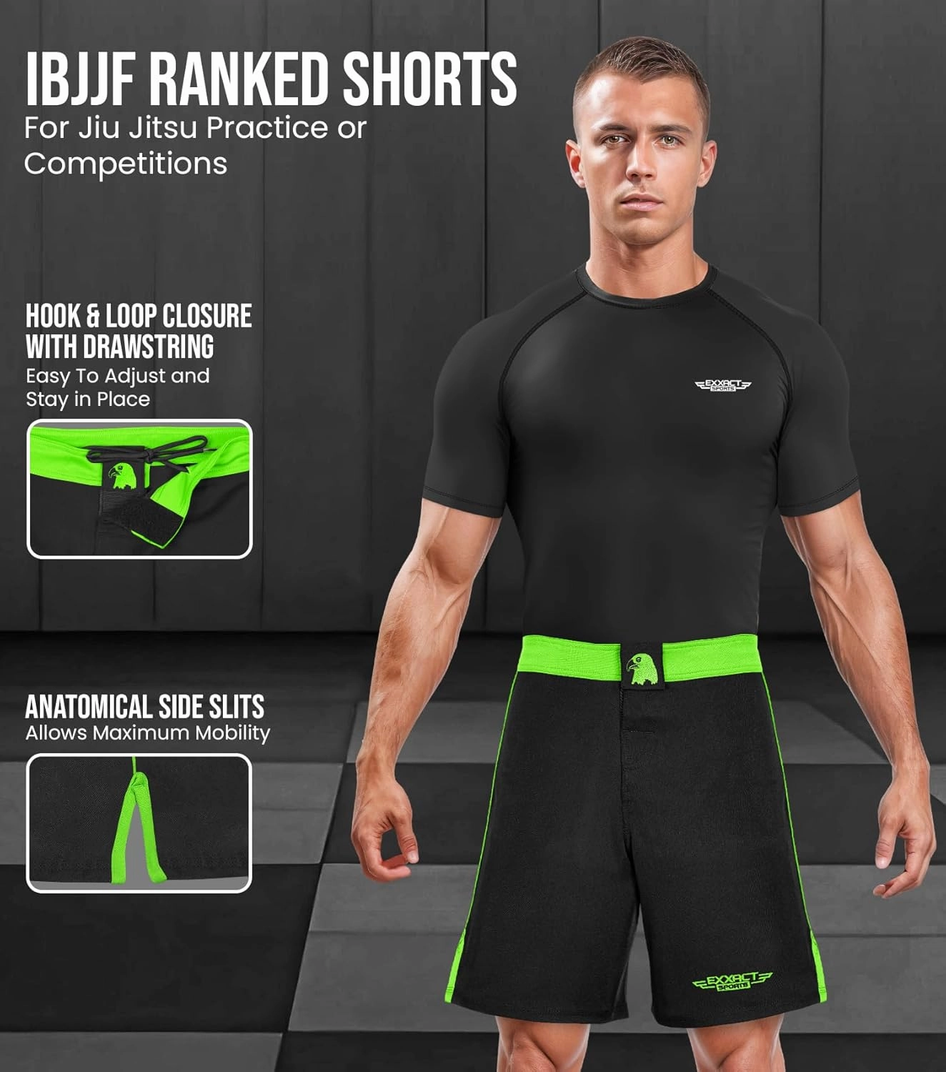 Exxact Sports MMA Shorts, IBJJF Ranked No Gi BJJ Jiu Jitsu Shorts for Men, Boxing, Cross Training & Grappling Shorts
