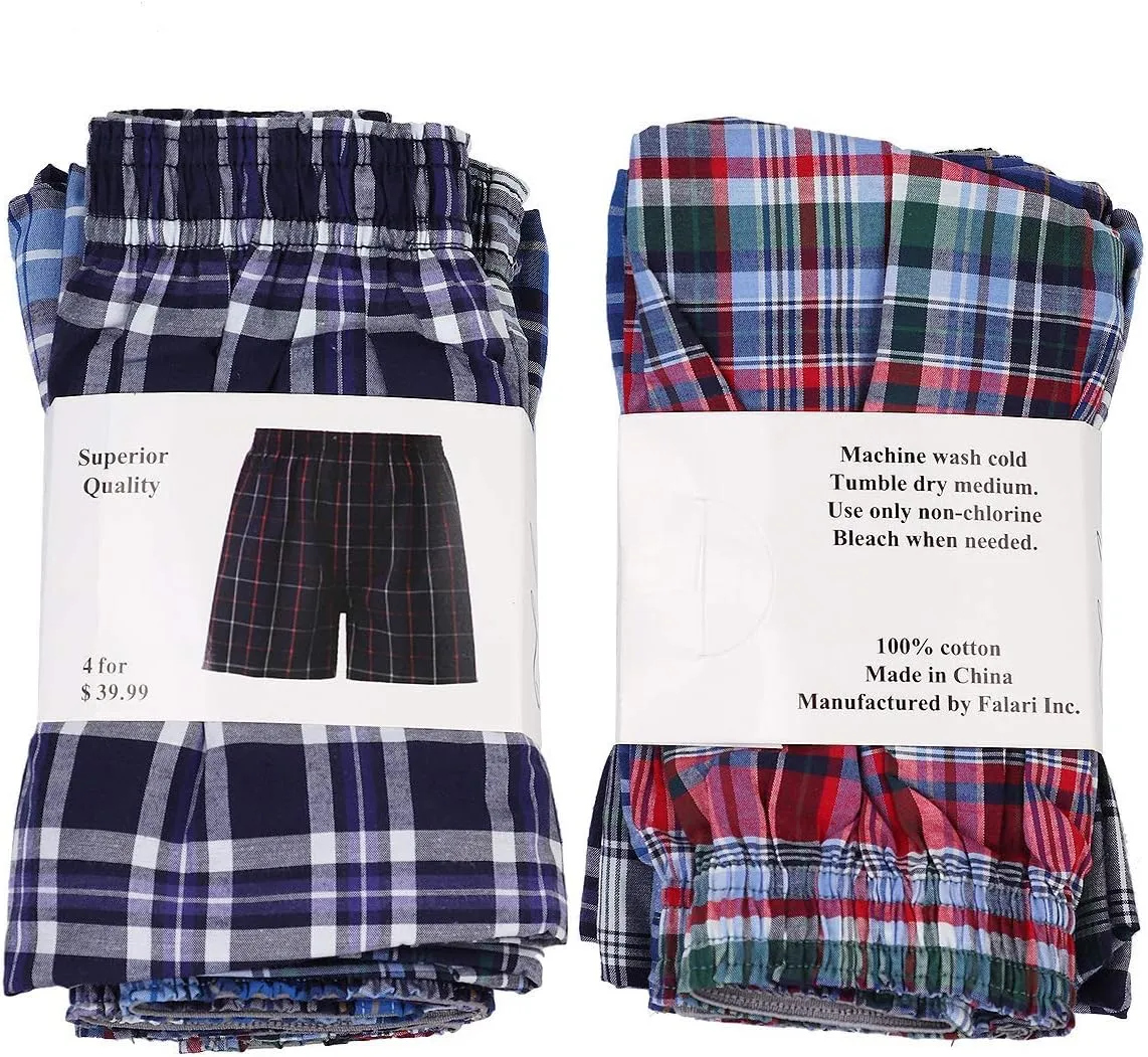 Falari 4-Pack Men's Boxer Underwear 100% Cotton Premium Quality