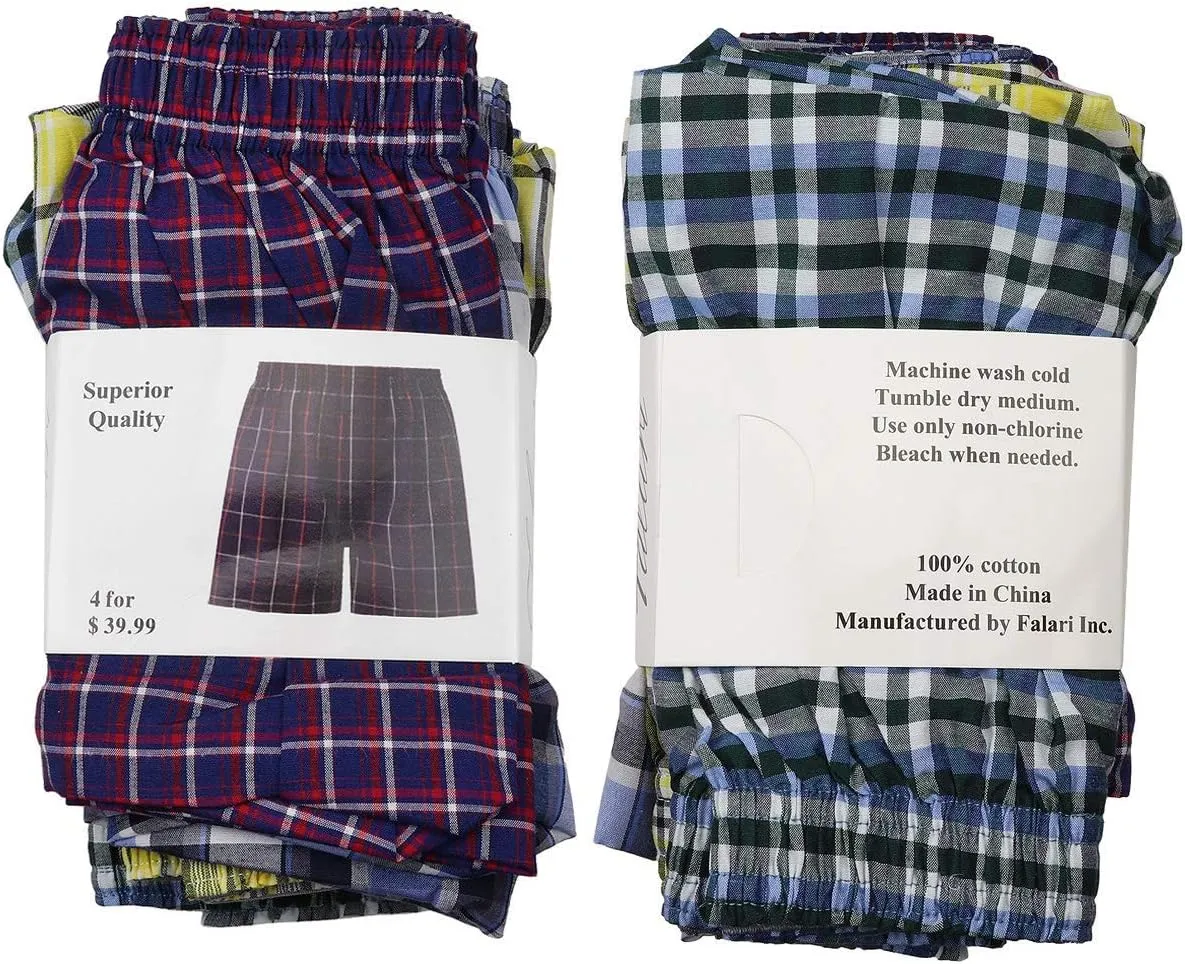 Falari 4-Pack Men's Boxer Underwear 100% Cotton Premium Quality