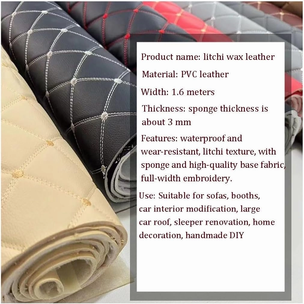 Faux Leather Quilted Faux Leather Diamond Fluted Car Seating Vehicle Upholstery Fabric，Vinyl PVC Leather Stitch Padded Cushion Linen Wadding Fabric(Beige,1.6x1m)