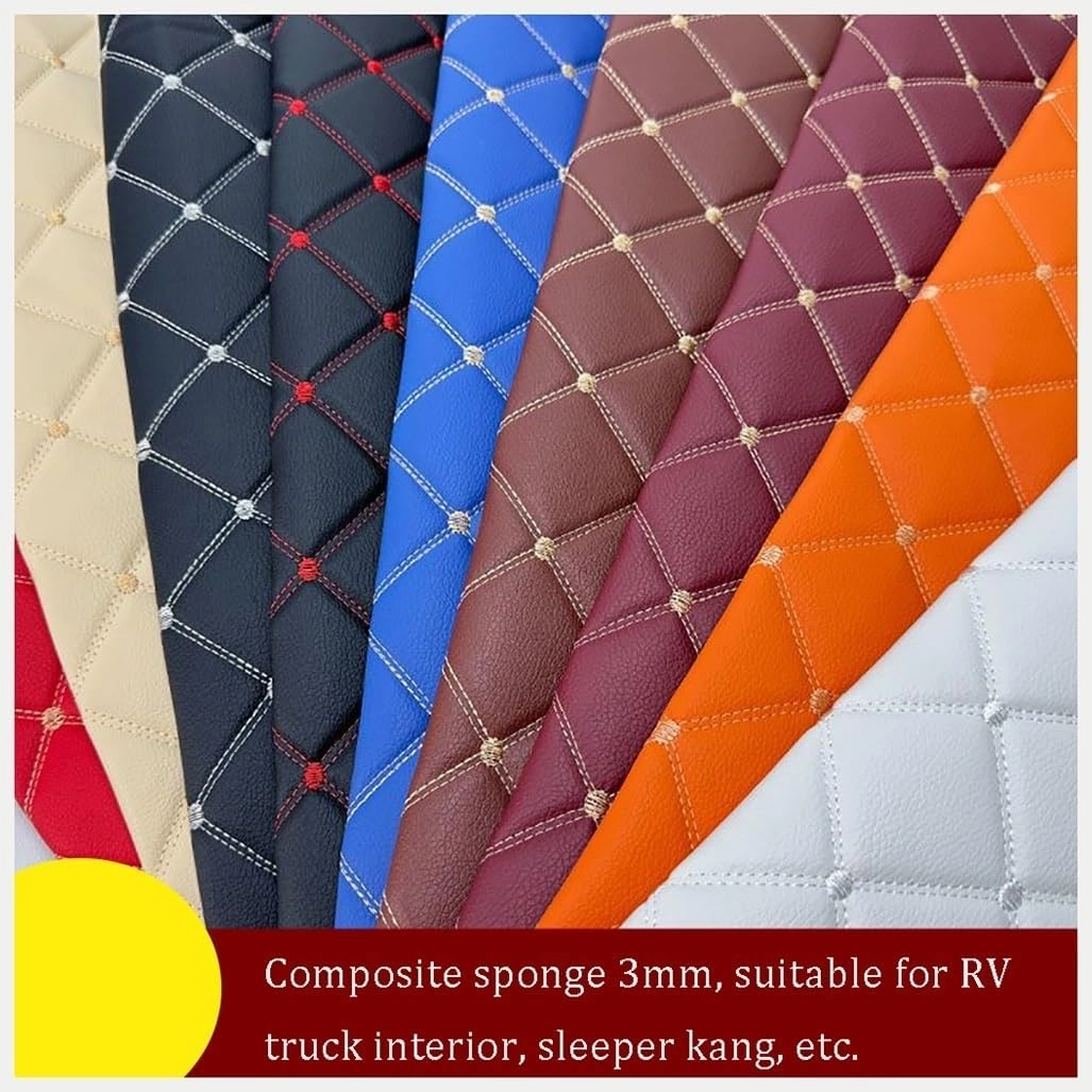 Faux Leather Quilted Faux Leather Diamond Fluted Car Seating Vehicle Upholstery Fabric，Vinyl PVC Leather Stitch Padded Cushion Linen Wadding Fabric(Beige,1.6x1m)