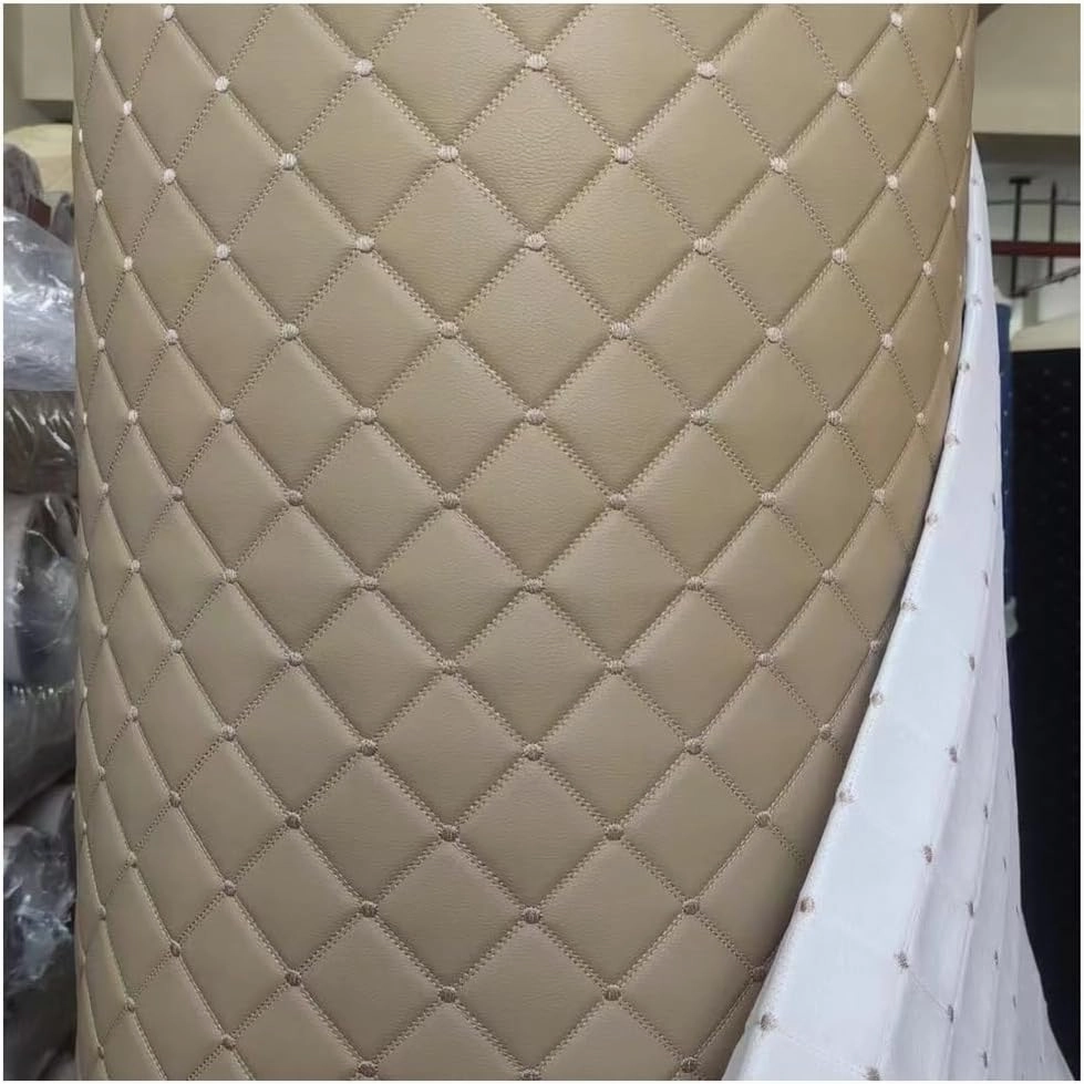 Faux Leather Quilted Faux Leather Diamond Fluted Car Seating Vehicle Upholstery Fabric，Vinyl PVC Leather Stitch Padded Cushion Linen Wadding Fabric(Beige,1.6x1m)