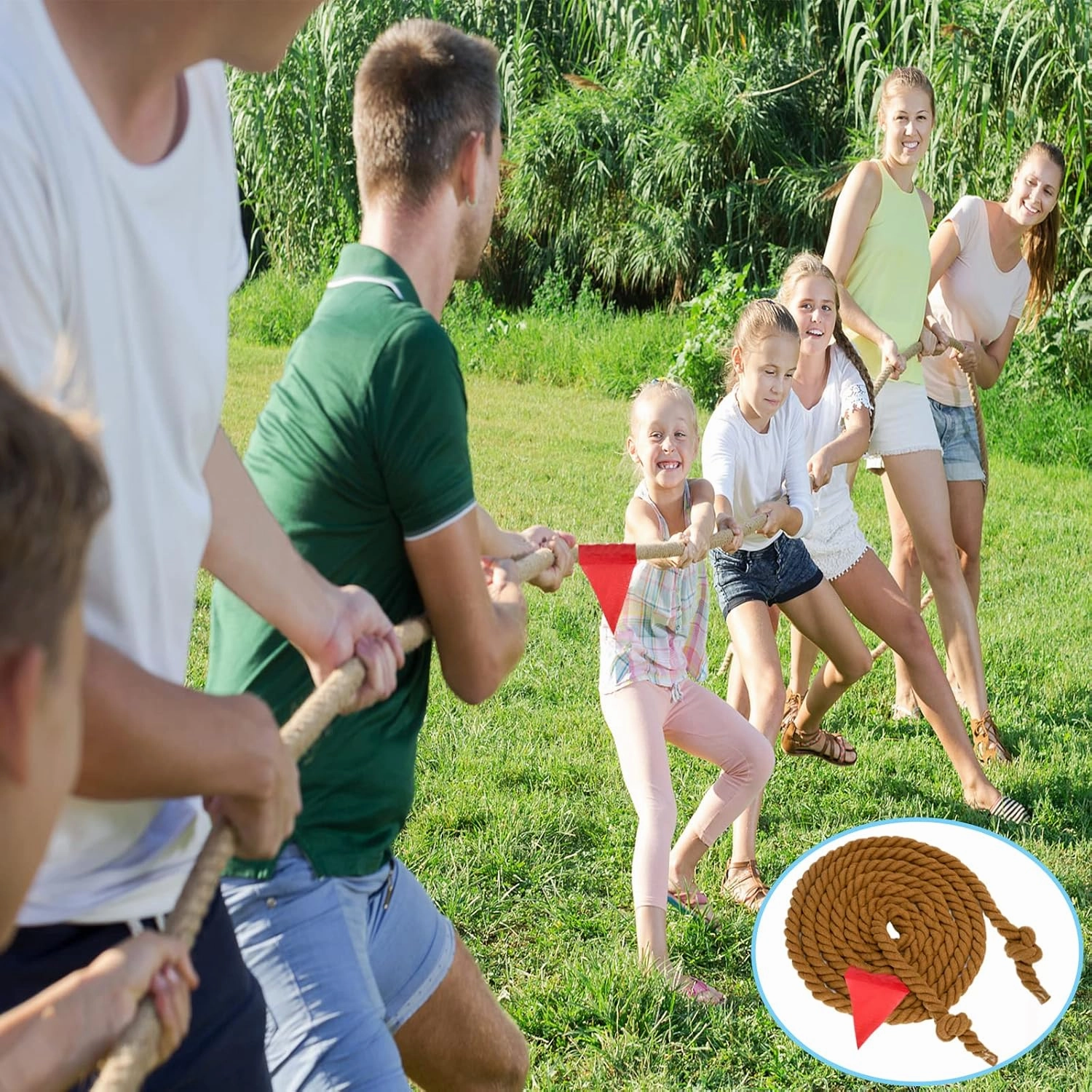 Field Day Tug a War Rope Games 60FT for Kids and Adult, Outdoor Outside Activities Carnival Easter Games for Kids Family Reunion Birthday Party Lawn Picnic Yard Games for Team Building, Brown