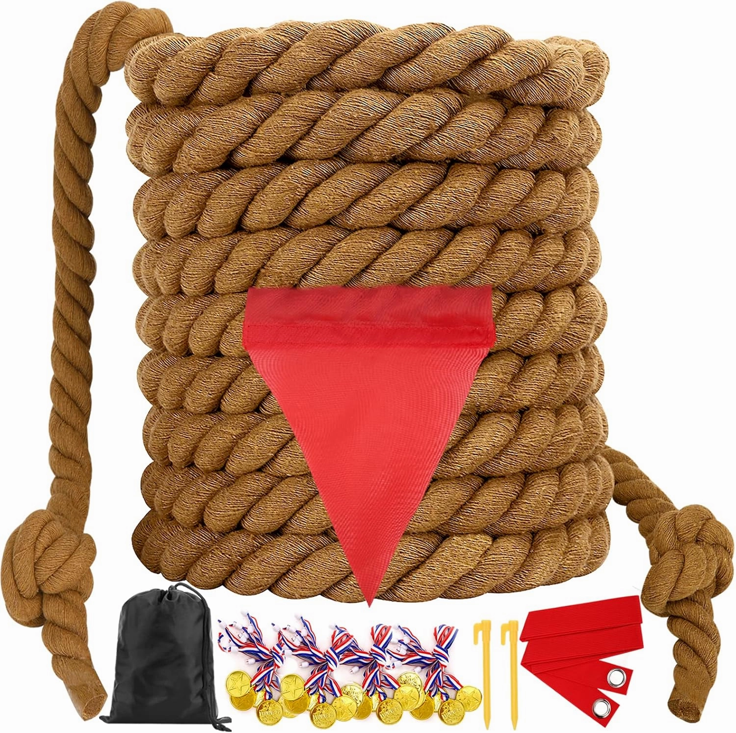 Field Day Tug a War Rope Games 60FT for Kids and Adult, Outdoor Outside Activities Carnival Easter Games for Kids Family Reunion Birthday Party Lawn Picnic Yard Games for Team Building, Brown