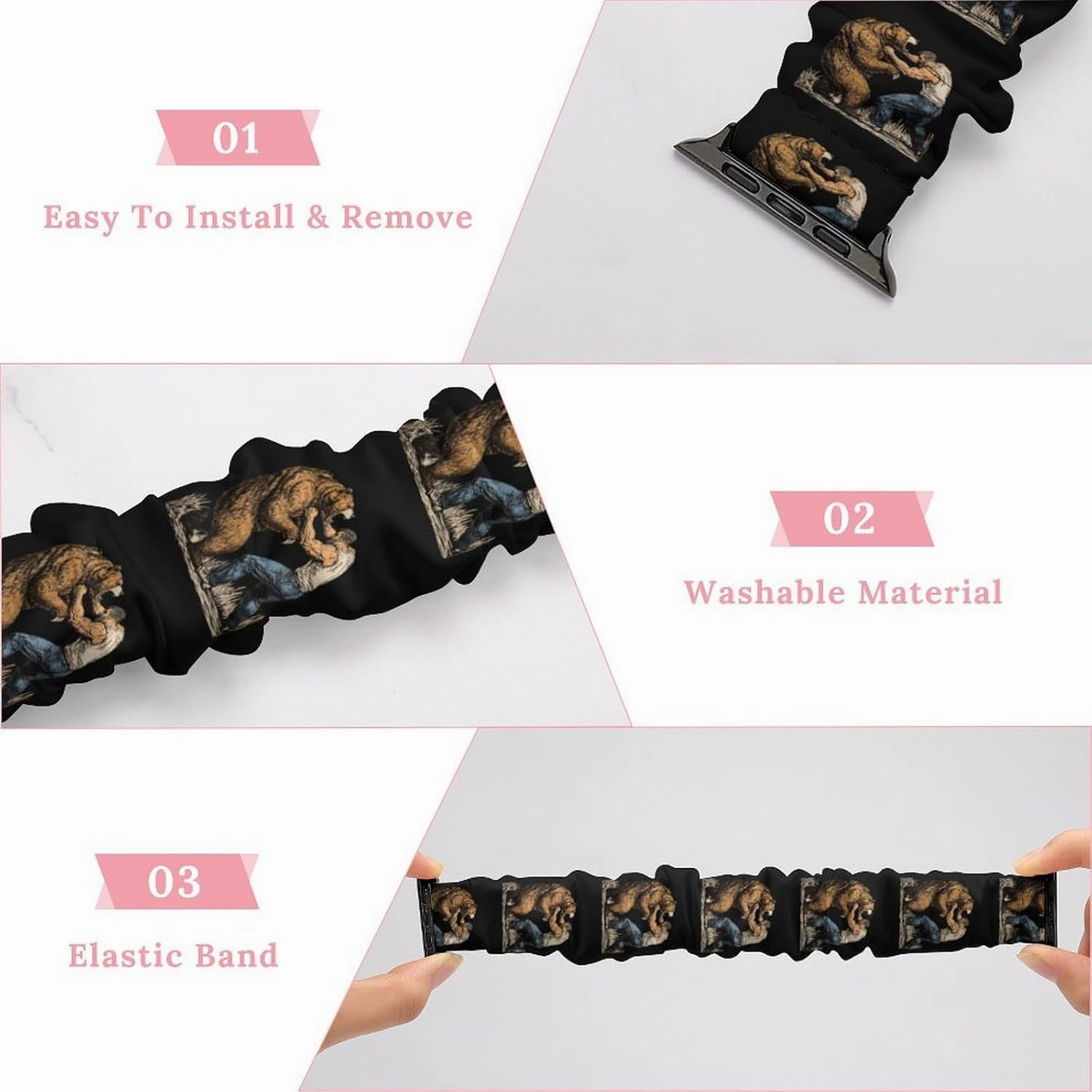 Fighting With Bear Fashion Watch Strap Scrunchies Wristbands Compatible With IWatch Series