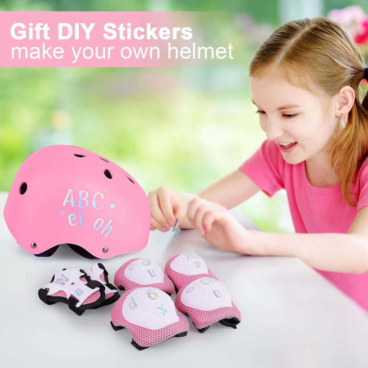 FIODAY Kids Bike Helmet Knee Pads for Kids Adjustable Protective Gear with Knee and Elbow Pads Wrist Guards Toddler Helmet for Boys Girls Skateboard Inline Skating Scooter, 3-5-8-13 Years