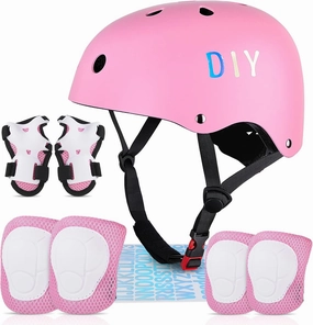 FIODAY Kids Bike Helmet Knee Pads for Kids Adjustable Protective Gear with Knee and Elbow Pads Wrist Guards Toddler Helmet for Boys Girls Skateboard Inline Skating Scooter, 3-5-8-13 Years