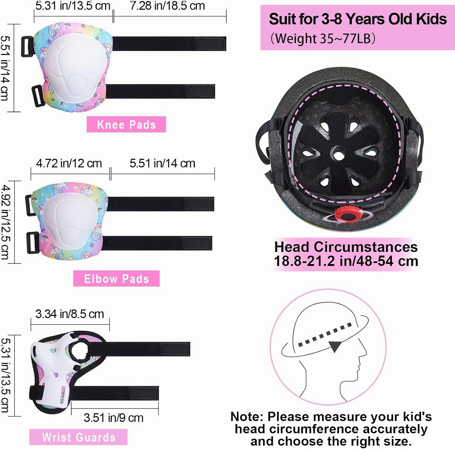 FIODAY Kids Helmet Knee Pads for Kids Unicorn Knee and Elbow Pads Wrist Guards Adjustable Protective Gear Set for Girls Boys Sports Skateboard Inline Skating Scooter