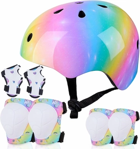 FIODAY Kids Helmet Knee Pads for Kids Unicorn Knee and Elbow Pads Wrist Guards Adjustable Protective Gear Set for Girls Boys Sports Skateboard Inline Skating Scooter