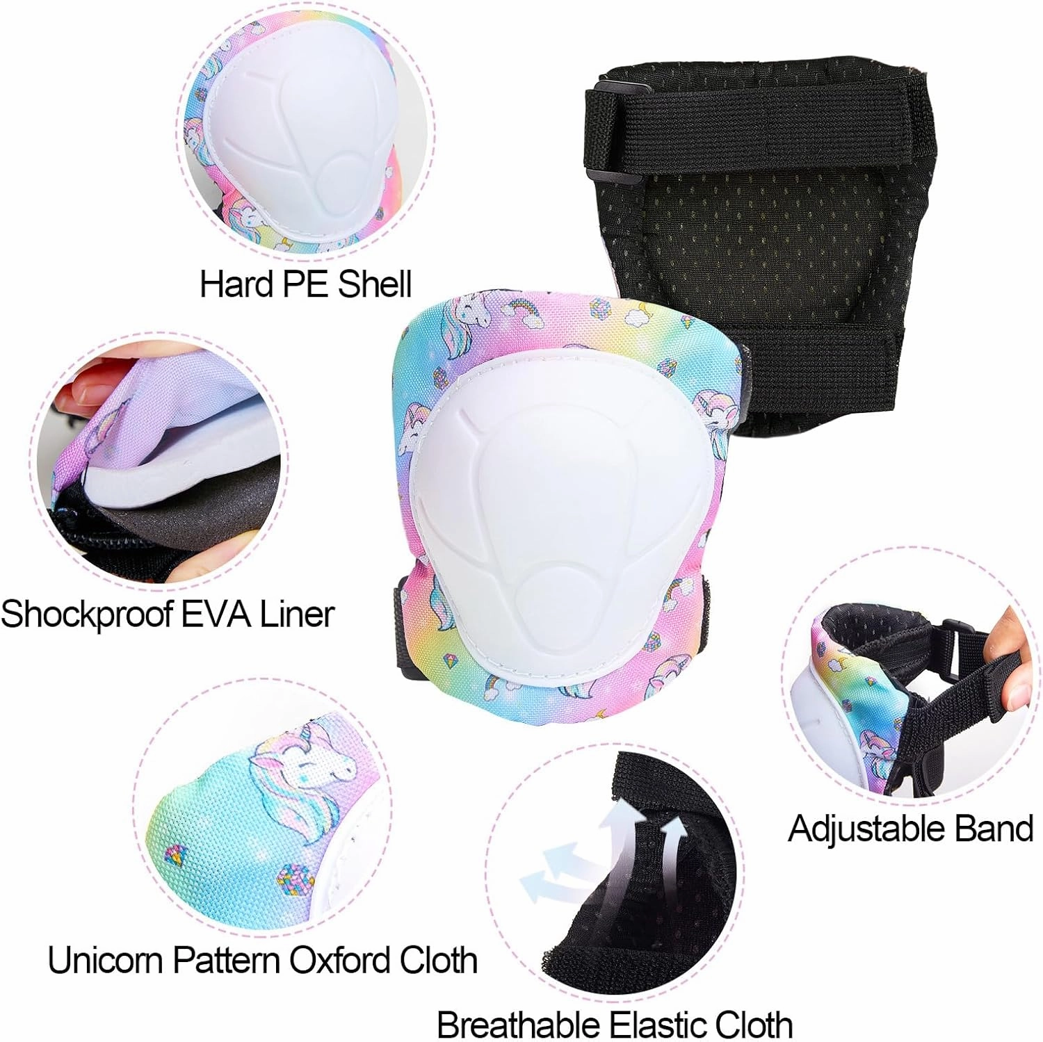 FIODAY Kids Helmet Knee Pads for Kids Unicorn Knee and Elbow Pads Wrist Guards Adjustable Protective Gear Set for Girls Boys Sports Skateboard Inline Skating Scooter
