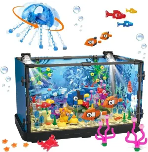 Fish Tank Building Sets,725 Pcs Lighting Aquarium Building Kits for Adults and Kids,STEM Creative Aquarium Toy with Ocean Jellyfish,Fish,Crab,Animal,Educational Gift for Boys Girls Age 8-14 