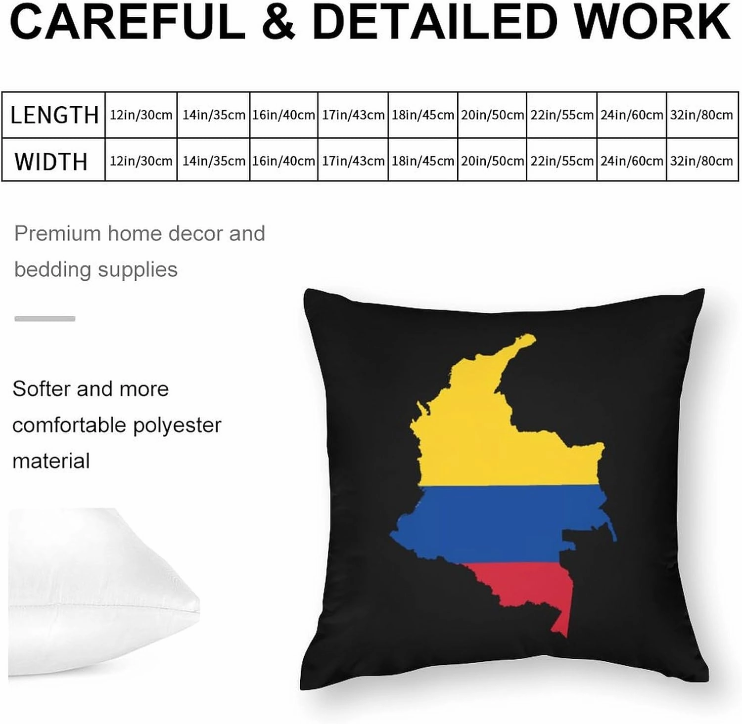 Flag Map of Colombia Polyester Pillow Cases Soft Pillow Covers Smooth Cushion Covers for Sofa Bed 1 Piece 12"x12"