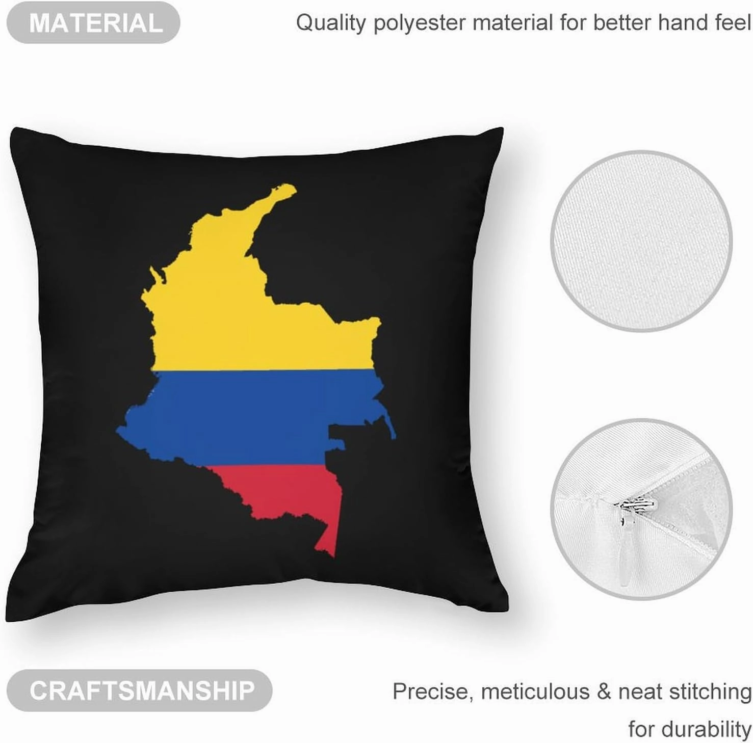 Flag Map of Colombia Polyester Pillow Cases Soft Pillow Covers Smooth Cushion Covers for Sofa Bed 1 Piece 12"x12"
