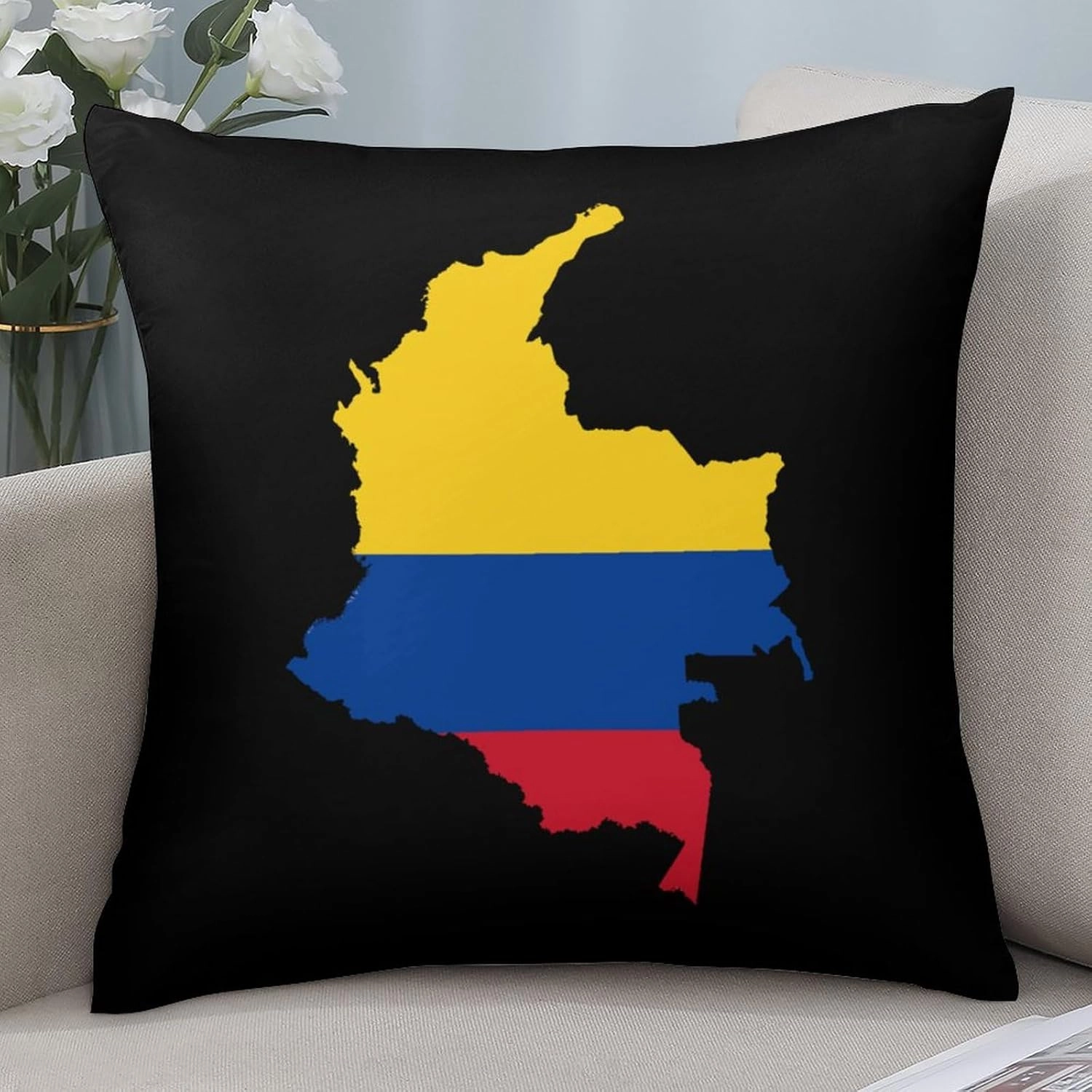 Flag Map of Colombia Polyester Pillow Cases Soft Pillow Covers Smooth Cushion Covers for Sofa Bed 1 Piece 12"x12"