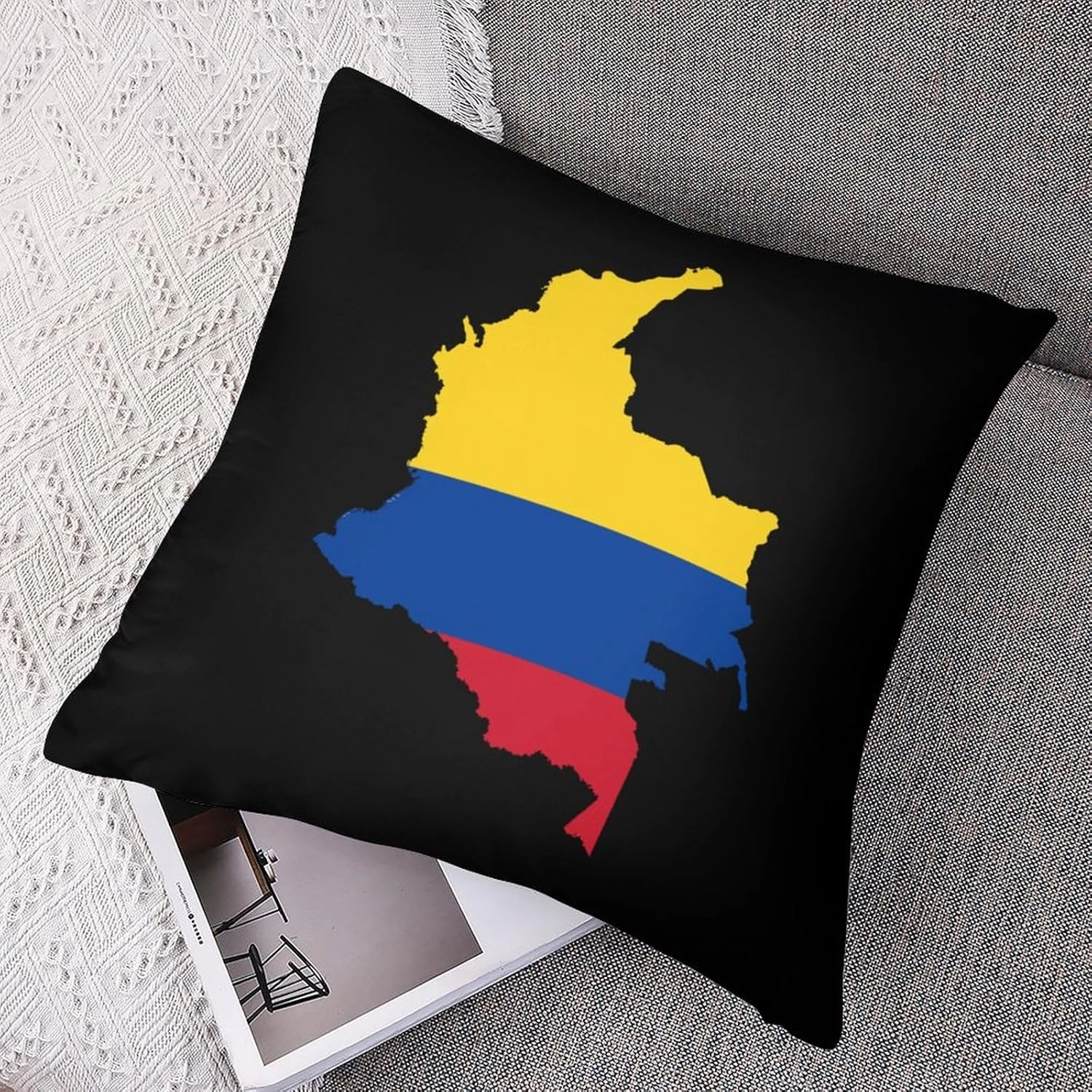 Flag Map of Colombia Polyester Pillow Cases Soft Pillow Covers Smooth Cushion Covers for Sofa Bed 1 Piece 12"x12"