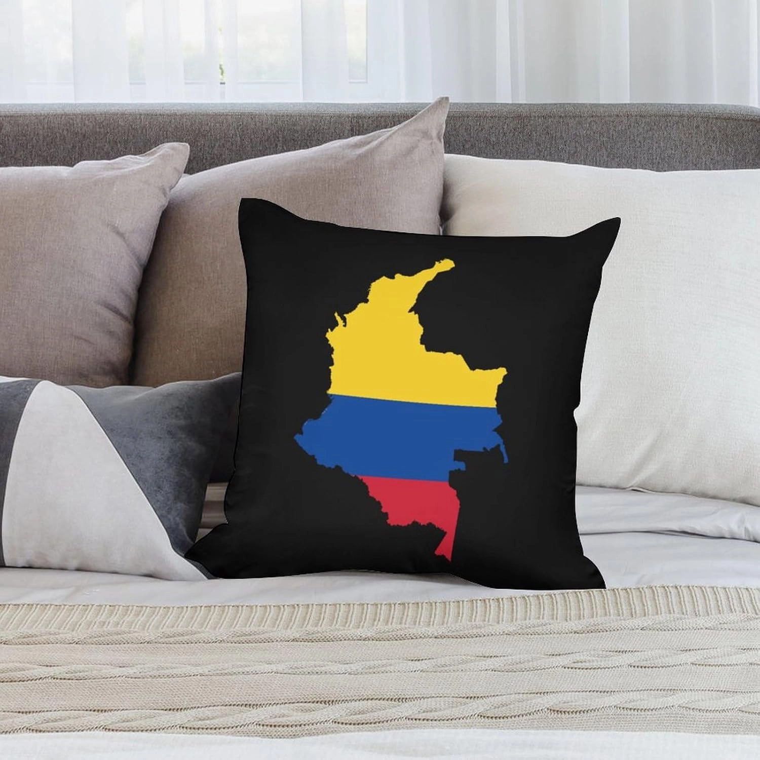 Flag Map of Colombia Polyester Pillow Cases Soft Pillow Covers Smooth Cushion Covers for Sofa Bed 1 Piece 12"x12"