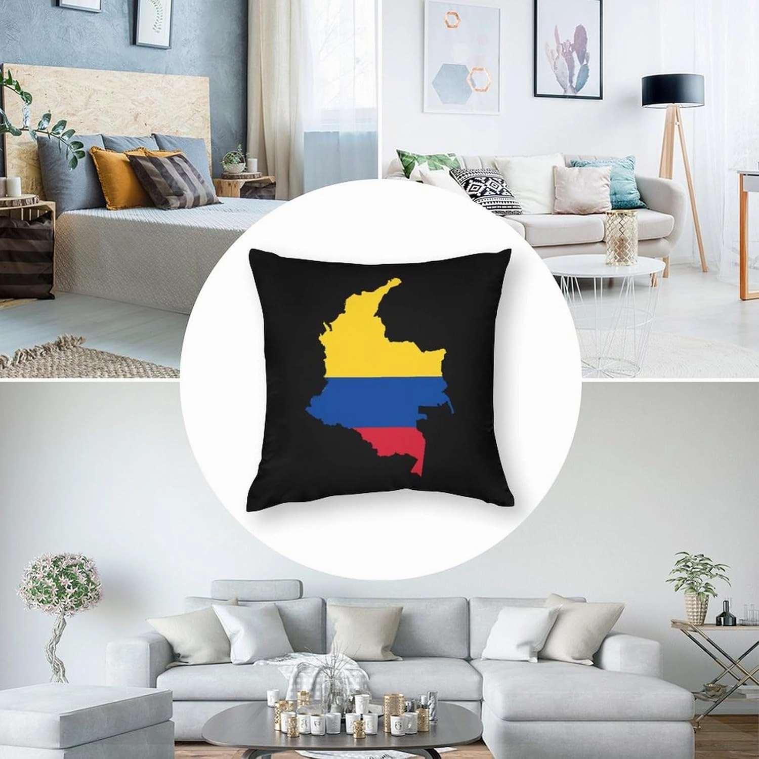Flag Map of Colombia Polyester Pillow Cases Soft Pillow Covers Smooth Cushion Covers for Sofa Bed 1 Piece 12"x12"