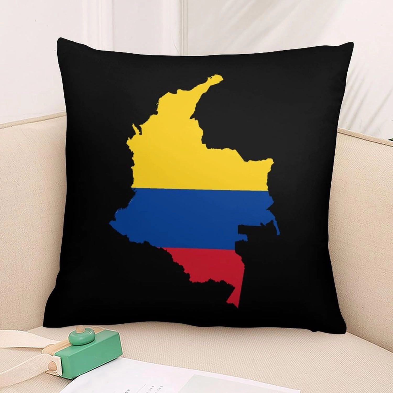 Flag Map of Colombia Polyester Pillow Cases Soft Pillow Covers Smooth Cushion Covers for Sofa Bed 1 Piece 12"x12"
