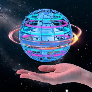 Floating Ball Kids Outdoor Toy 360 Rotating Magic UFO Flashing LED Globe Remote Control Flying Orb Ball Colorful Light Fly Spinners Fly Globe Game for Kids Age 3 and Up (Blue)