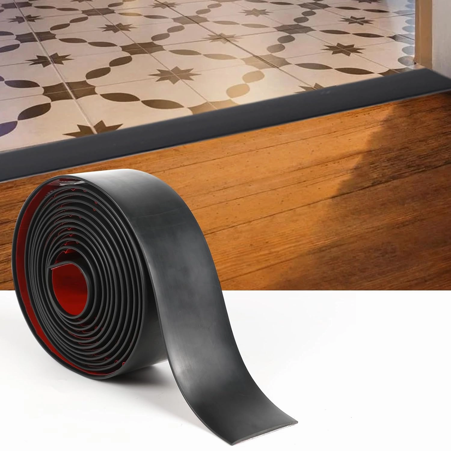 Floor Transition Strip 2" Width Self Adhesive Flat Vinyl Flooring Transitions Strip for Joining Floor Gaps, Carpet Threshold, Doorway Transitions, Threshold Cover, Floor Tiles, 10Ft Length- Black