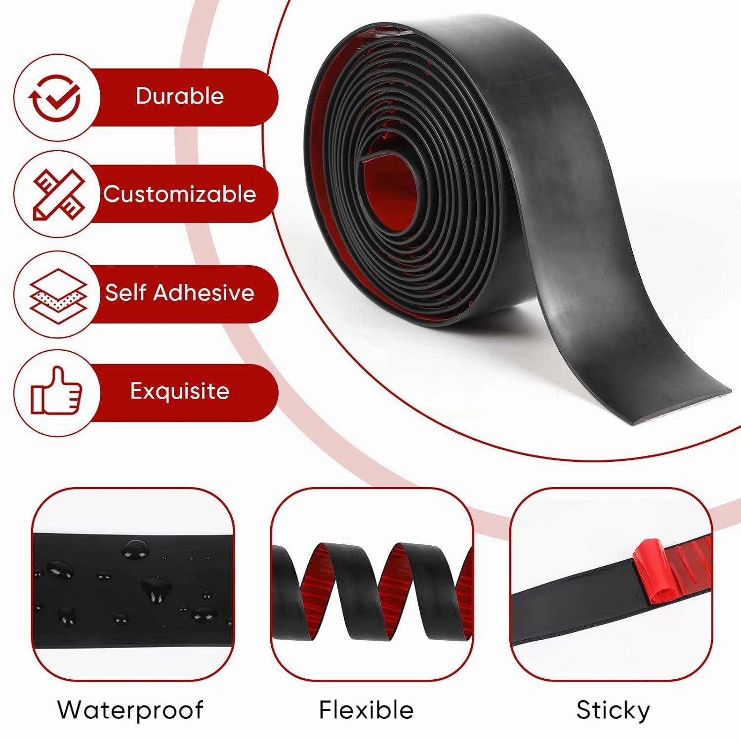 Floor Transition Strip 2" Width Self Adhesive Flat Vinyl Flooring Transitions Strip for Joining Floor Gaps, Carpet Threshold, Doorway Transitions, Threshold Cover, Floor Tiles, 10Ft Length- Black