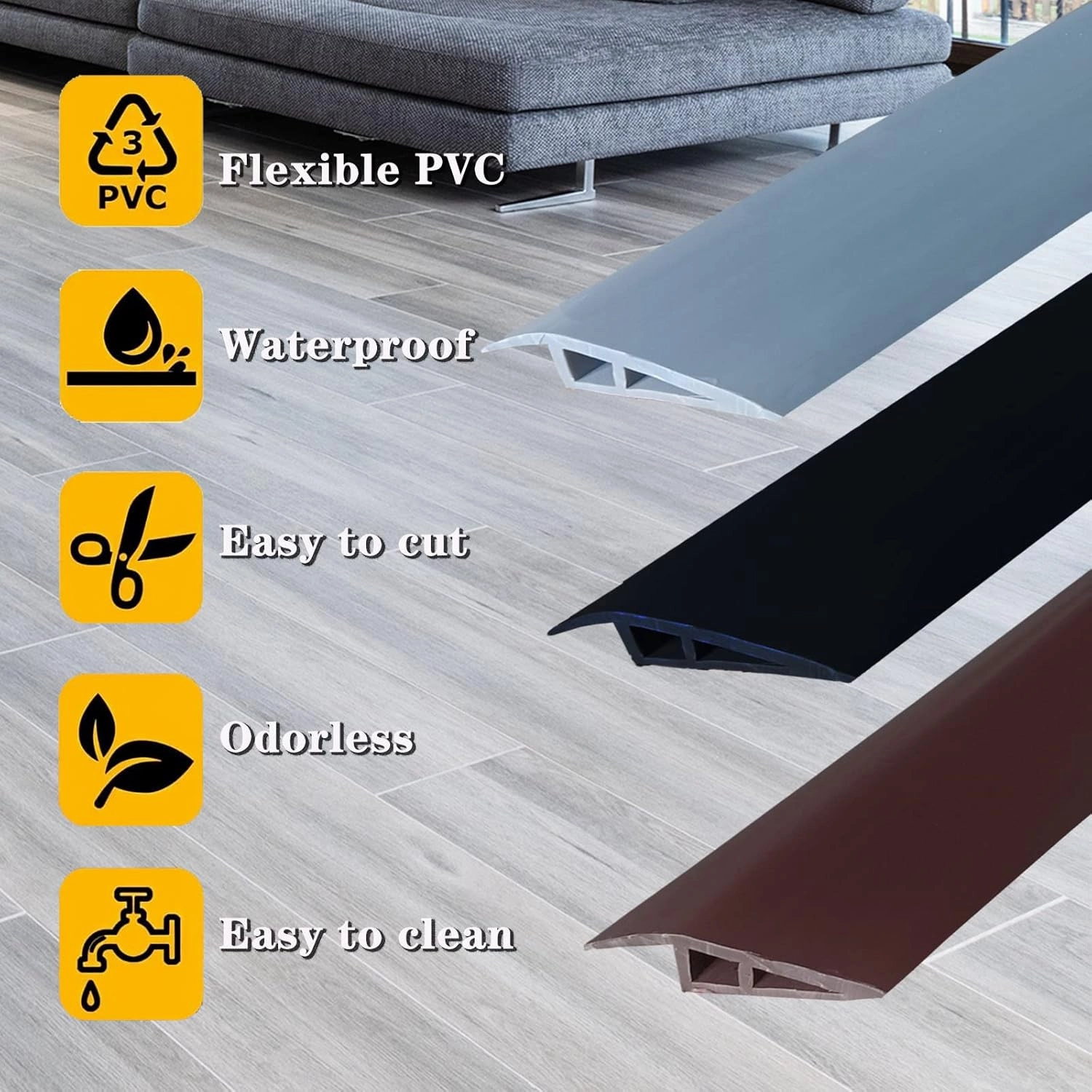 Floor Transition Strip Door Threshold 36 inch, 3/4 to 4/5 in Thresholds for Doorways, Edge-Reducer Transition-Strips for Door/Floor (Black)