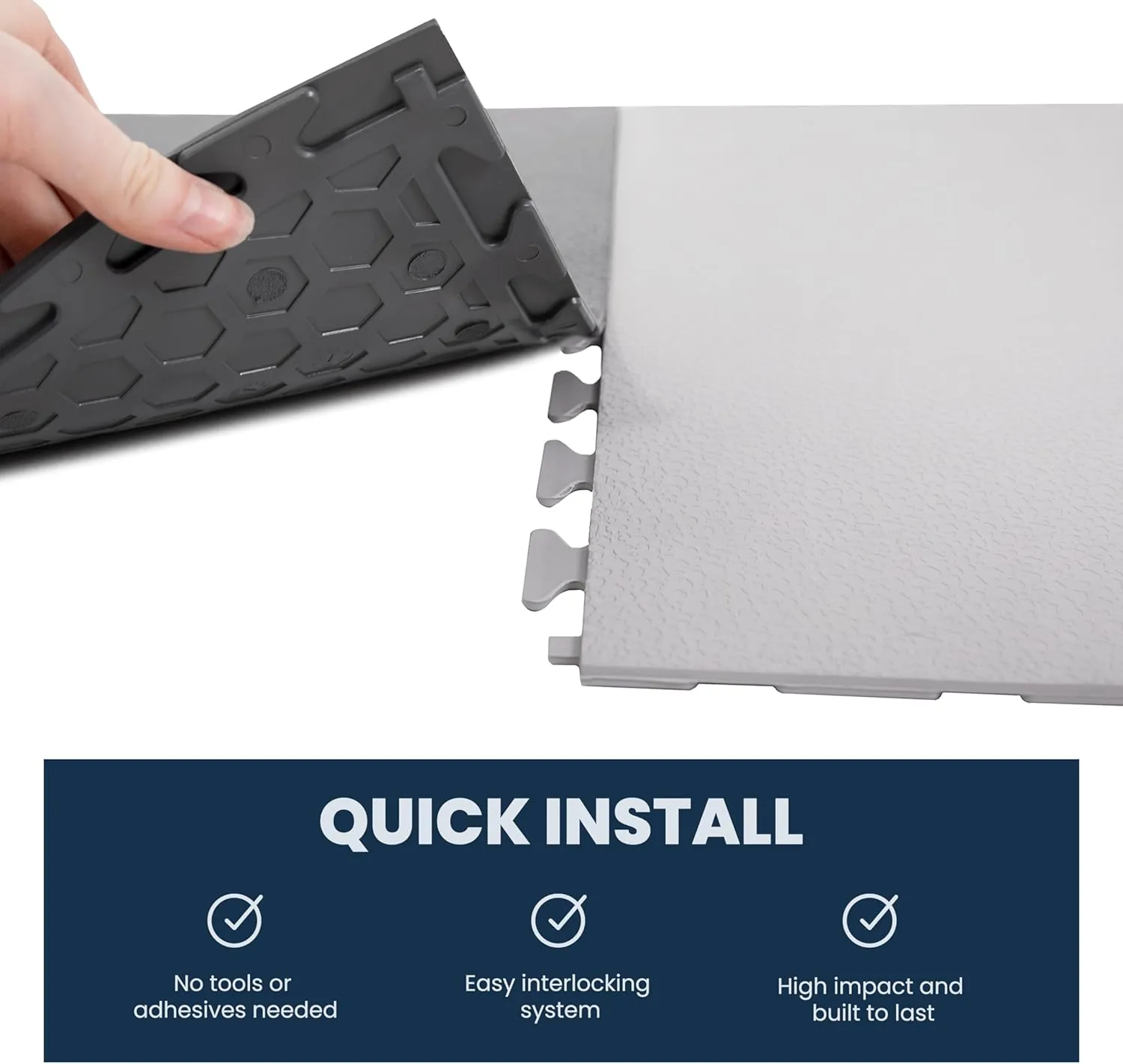 FlooringInc's 4.5mm Flex Nitro Hidden Interlocking Garage Floor Tiles, Flexible PVC Garage Tiles Flooring for a Stronger & Safer Garage, Workshop or Shed, Smooth, Light Gray, 4 Tiles (20.5"x20.5")