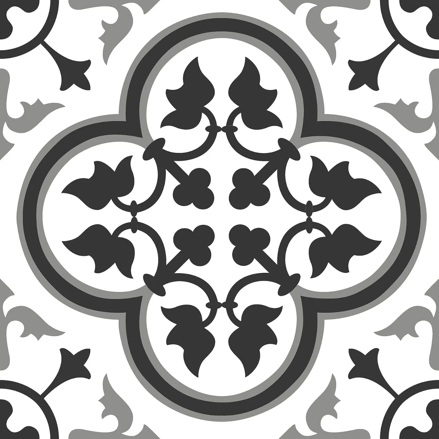 FloorPops 12-in by 12-in Villa Peel and Stick Floor Tiles (10 Tiles), (10 sq.ft./Carton), Black and White