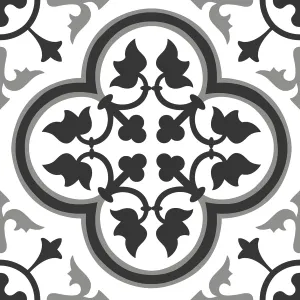 FloorPops 12-in by 12-in Villa Peel and Stick Floor Tiles (10 Tiles), (10 sq.ft./Carton), Black and White